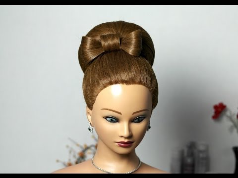 Прическа: Бабетта с бантом из волос. Bun with hair bow for long hair Прическа: Бабетта с бантом из волос. Bun with hair bow for long hair