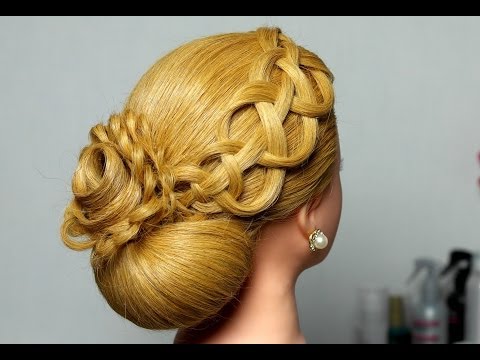 Вечерняя прическа. Плетение косичек. Роза из волос. Wedding prom updo, hairstyles for long hair Вечерняя прическа. Плетение косичек. Роза из волос. Wedding prom updo, hairstyles for long hair