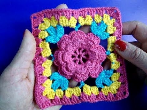 Вязание крючком Урок 253 Мотив с цветком Crochet square with flower