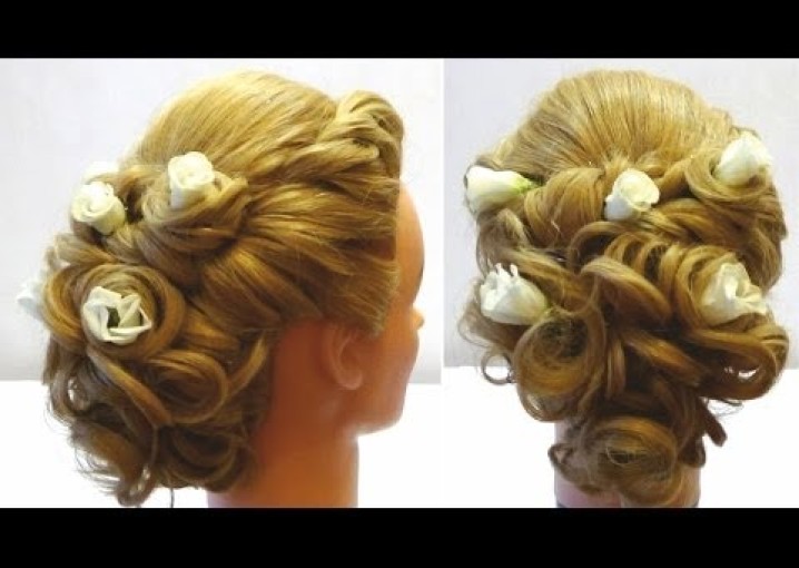 Свадебная прическа с цветами. Wedding hairstyle with flowers for long medium hair.