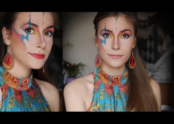Яркий Хэллоуин грим-макияж Индийский-Цирковой / Carnival & Halloween circus makeup tutorial