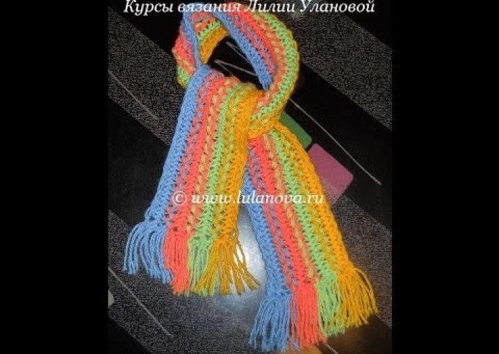 Шарф Полосатик - Knitting scarf hook on a fork - вязание крючком на вилке