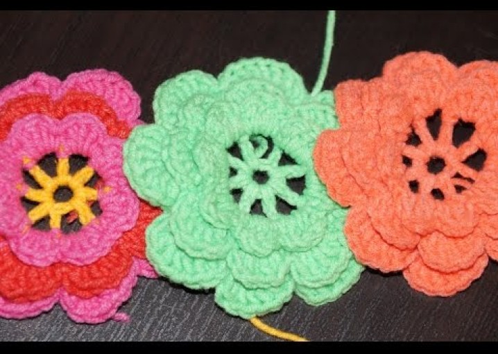 Вязание крючком объемного цветка  ///  Crochet flower surround scheme