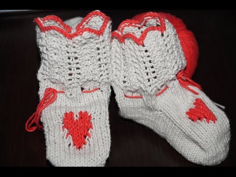 Вязание спицами пинетки сапожки ///  Knitting booties boots